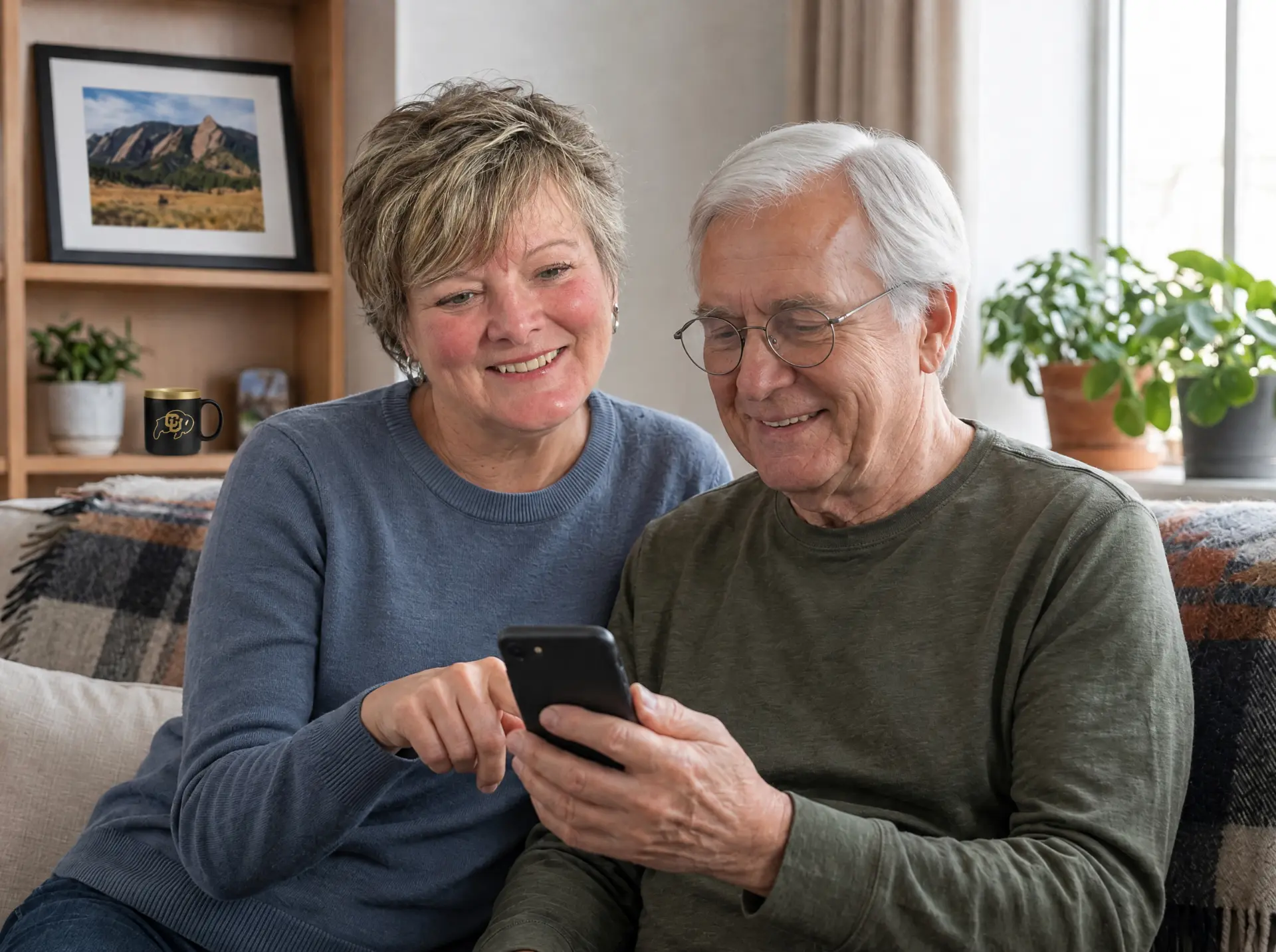 Margaret helping a Boulder client set up his smartphone
